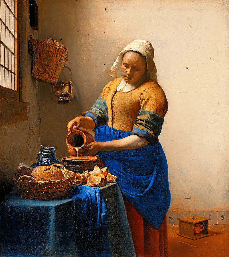 The Milkmaid by Johannes Vermeer - digital enhancement Digital Art by Nicko Prints