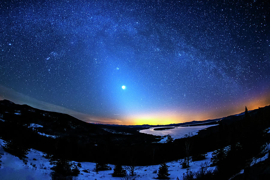 The Milky Way and Venus over Rangeley Lake Rangeley Maine in the Winter Photograph by Toby McGuire