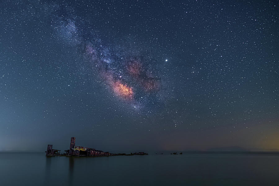 The Milky Way over a Shipwreck Photograph by Alexios Ntounas