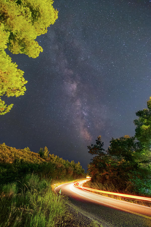 The Milky Way Over Car Light Trails Photograph by Alexios Ntounas