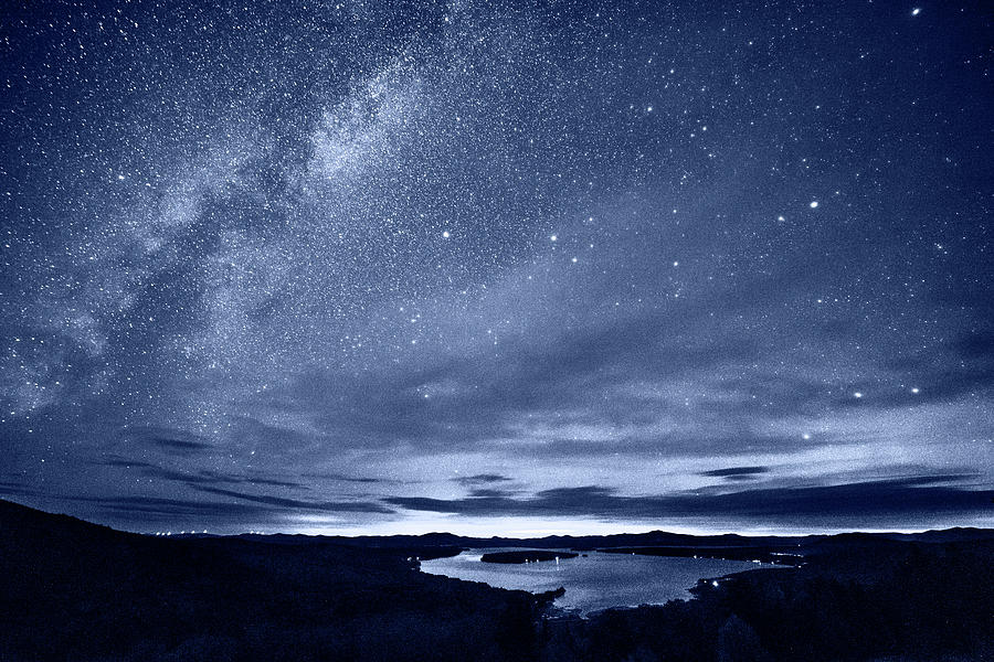 The Milky Way over Rangeley Lake Rangeley Maine Monochrome Blue Nights Photograph by Toby McGuire