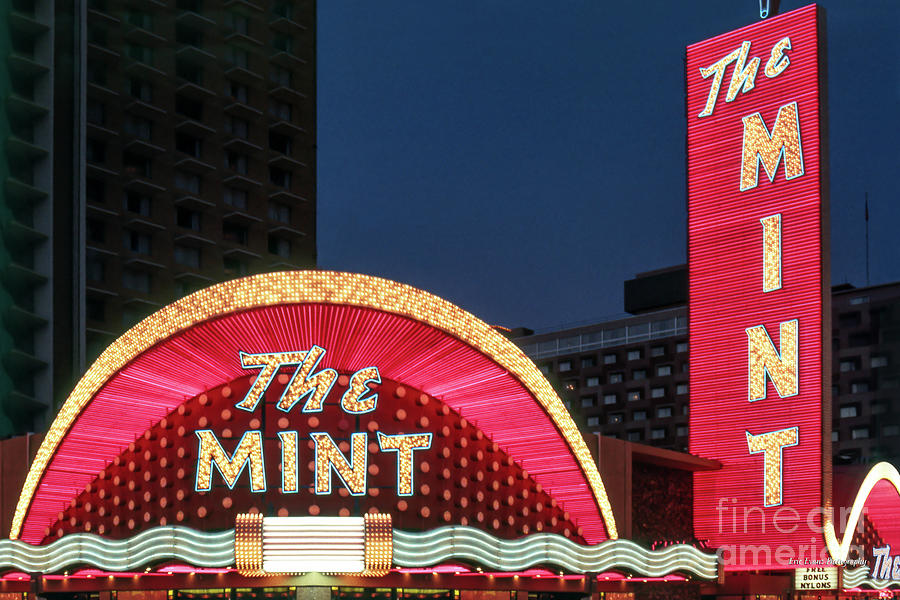 The Mint Casino at Dusk Fremont Street Las Vegas 1970 Photograph by Aloha Art