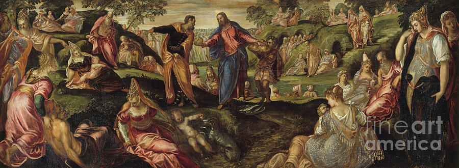 Tintoretto Painting - The Miracle Of The Loaves And Fishes by Tintoretto by Jacopo Robusti Tintoretto