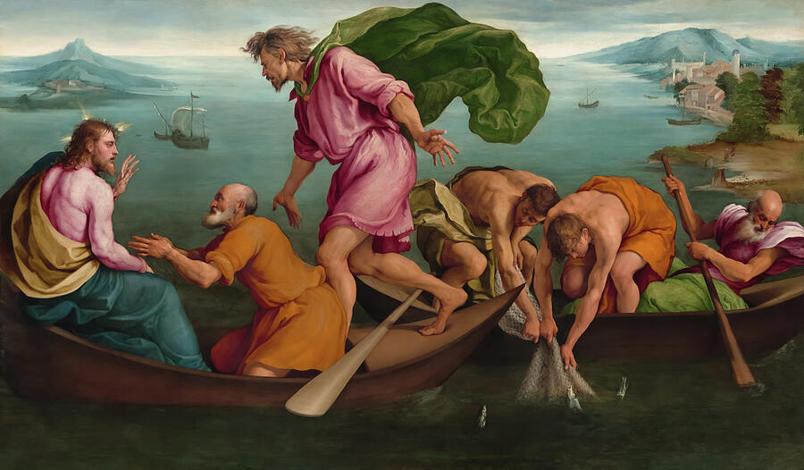 Jacopo Bassano Painting - The miraculous draught of fishes by Jacopo Bassano  by The Luxury Art Collection