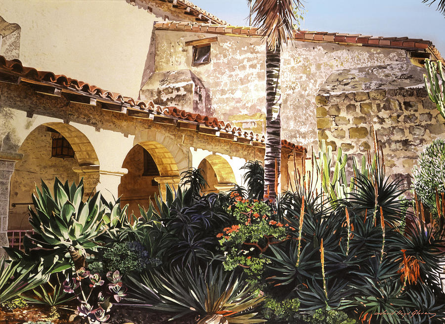 The Mission Courtyard Painting by David Lloyd Glover