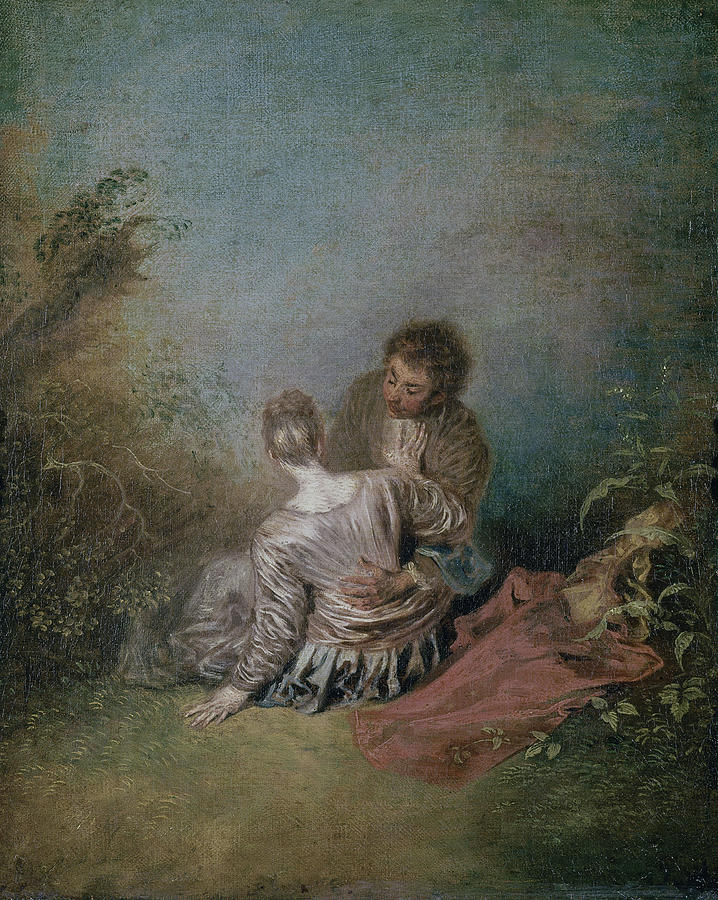 The Misstep, ca. 1717, Oil on canvas, 40 x 31,5 cm. Painting by Jean Antoine Watteau The Misstep, ca. 1717, Oil on canvas, 40 x 31,5 cm. Painting by Jean Antoine Watteau