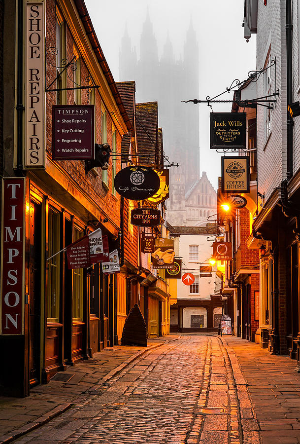 The misty Butchery lane in Canterbury. Photograph by George Afostovremea