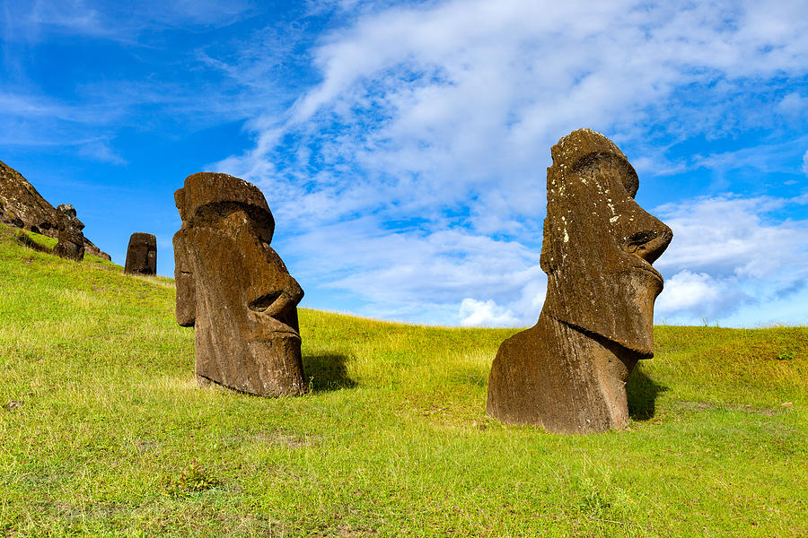 The Moai collection in Rano Raraku where most of moai in the Easter Island were originated. Taken in a sunny day with clear sky and nice weather condition. Photograph by by Chakarin Wattanamongkol