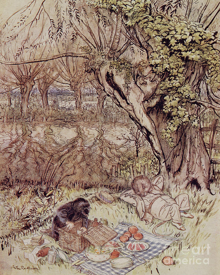 The Mole begged as a favor to be allowed to unpack it all by himself Painting by Arthur Rackham