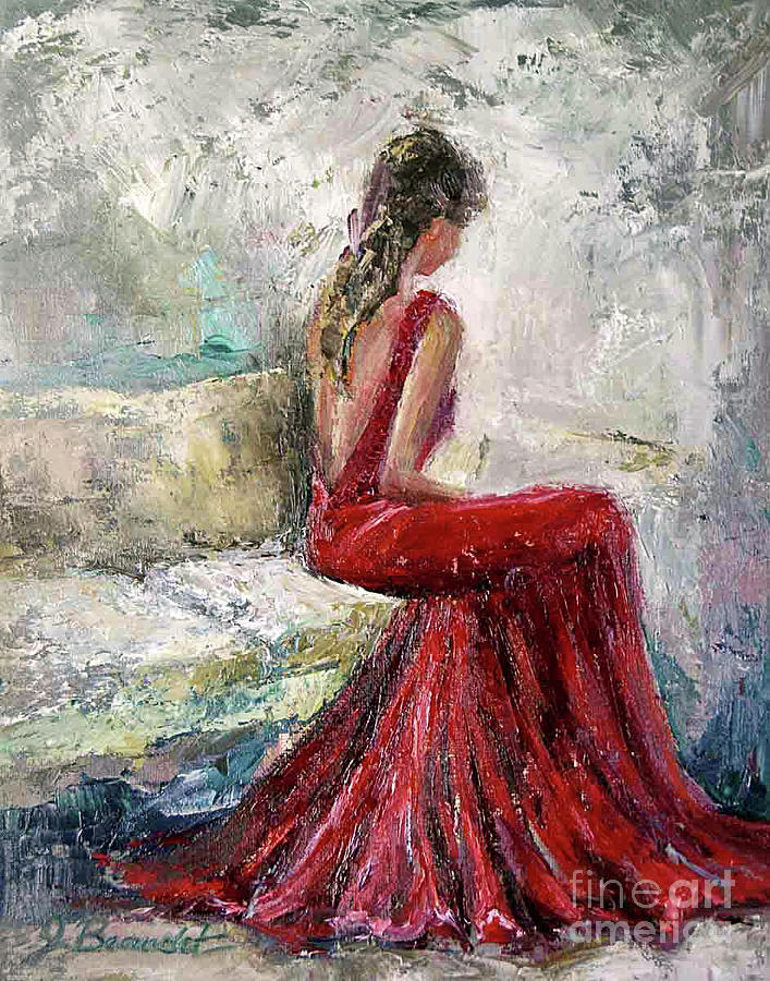 Woman In Red Painting - The Moment by Jennifer Beaudet