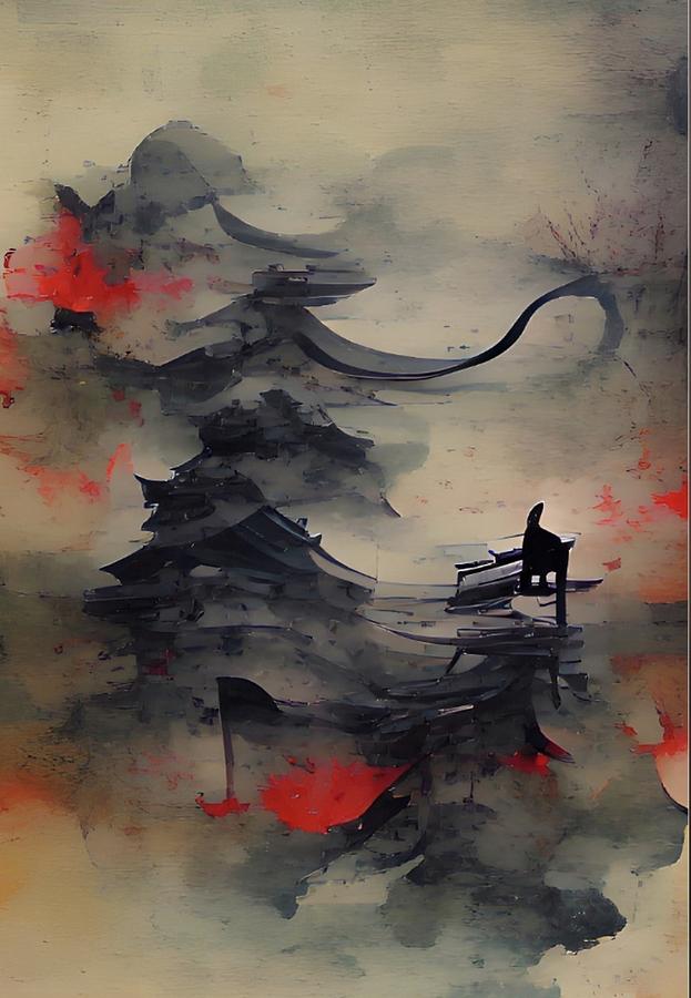 The Monastery - Japanese Calligraphy Abstract Painting by Riyaz Syed - Fine  Art America