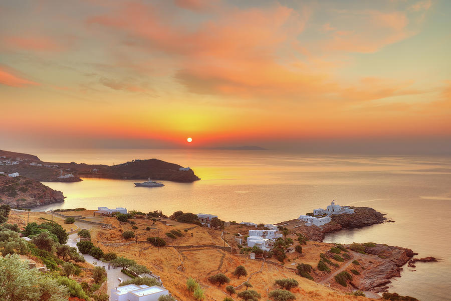The monastery of Chrissopigi of Sifnos at sunrise, Greece Photograph by Constantinos Iliopoulos