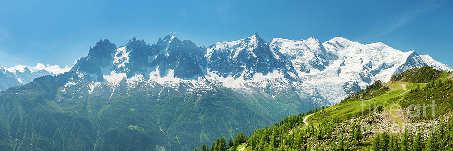 Summer Photograph - The Mont Blanc Massif and the Chamonix Valley by Justin Foulkes