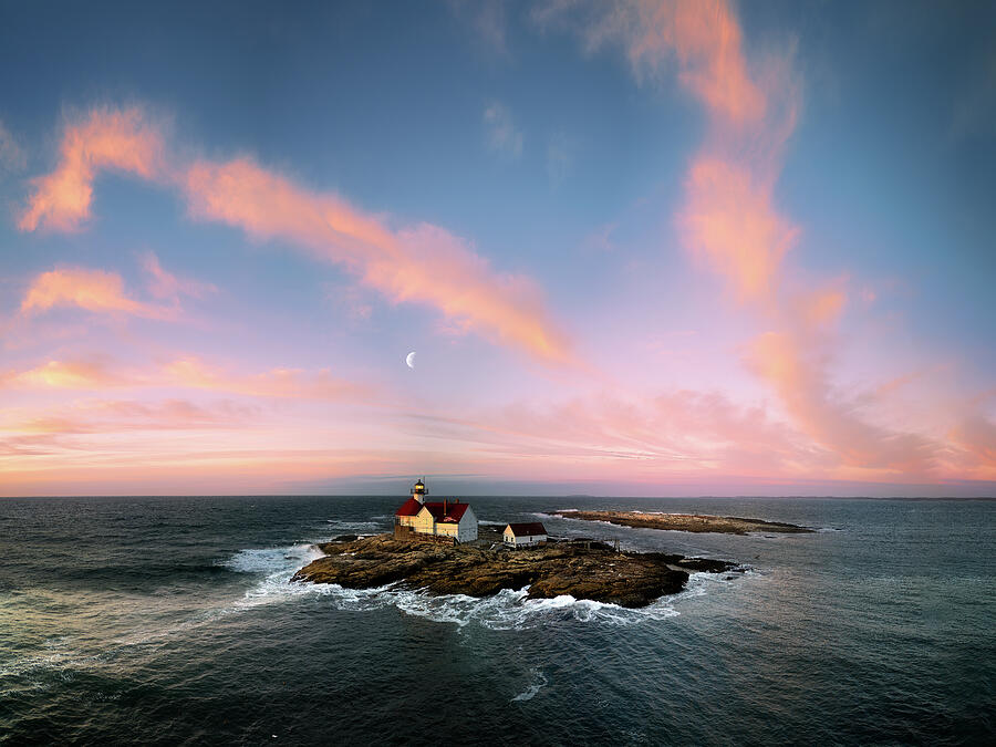 Lighthouse Photograph - The Moon and Cuckolds Light by Rick Berk
