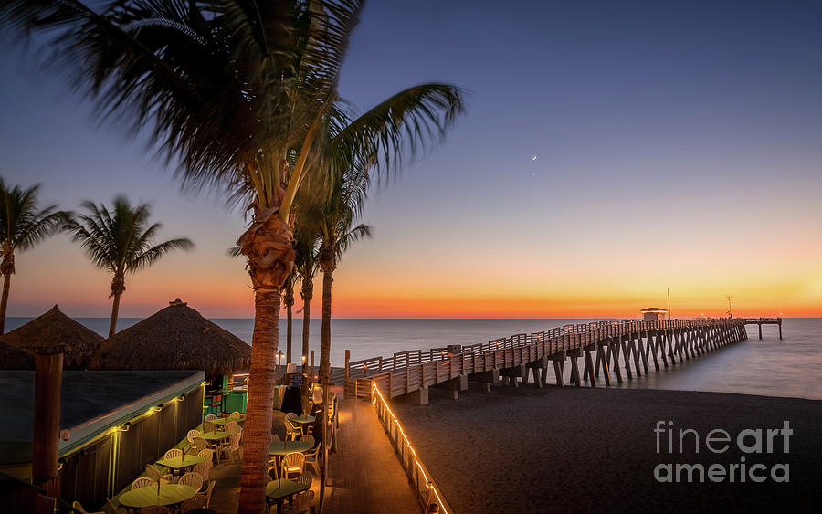 The Moon and Venus at the Pier in Venice, Florida Photograph by Liesl Walsh
