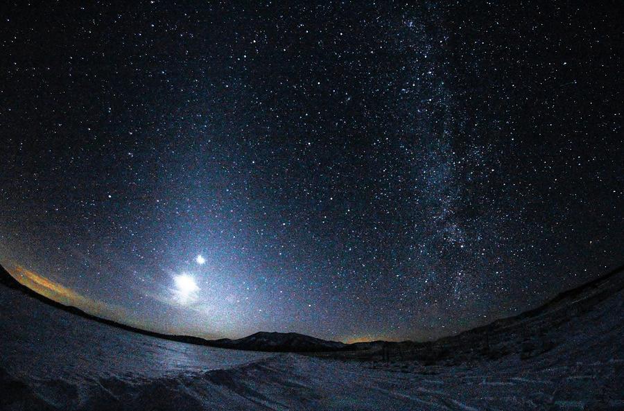 The Moon And Venus in Zodiacal Light Next To The Milky Way Photograph ...