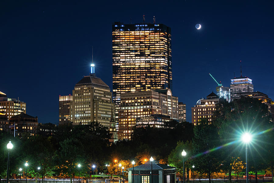 The moon rising over Back Bay and the Boston Common Boston Massachusettes Photograph by Toby McGuire