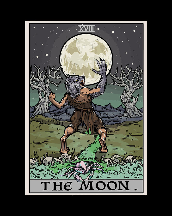 The Moon Tarot Card Halloween Werewolf Gothic Back Print Digital Art by ...