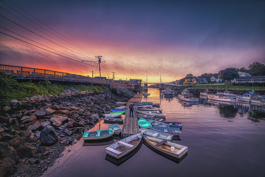 Boat Photograph - The Morning Sky at Perkins Cove by Penny Polakoff