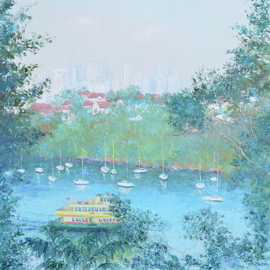 The Mosman Bay Ferry and Sydney Skyline impression Painting by Jan Matson
