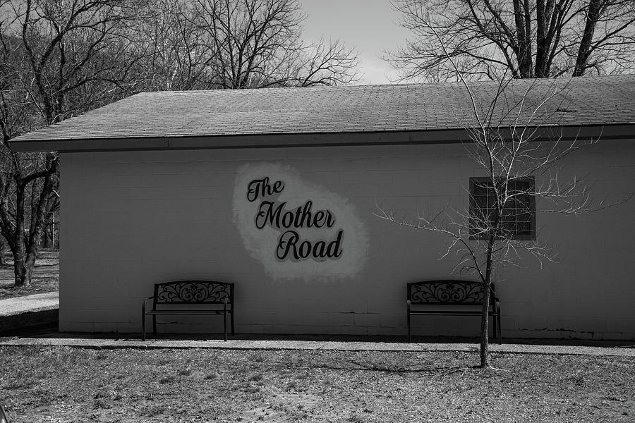 The Mother Road mural on Historic Route 66 in black and white Photograph by Eldon McGraw