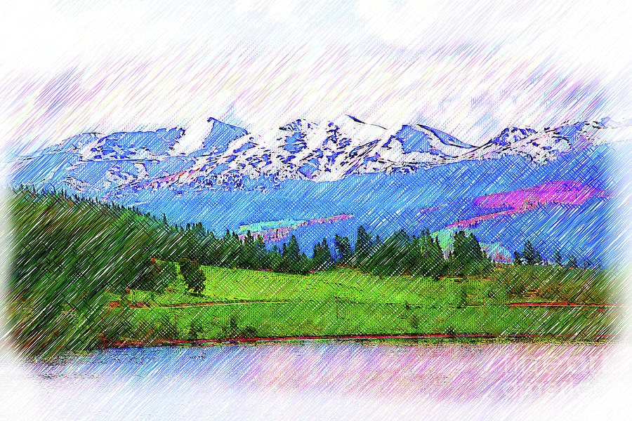 The Mountain Range Behind Lake Dillon Sketched Digital Art by Kirt Tisdale