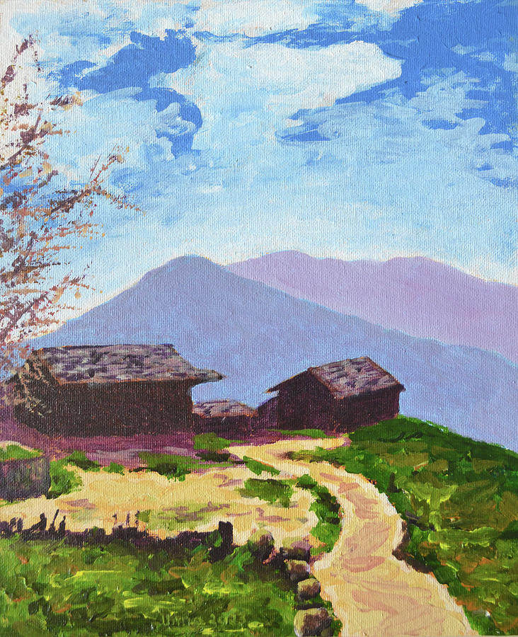 The mountain retreat Painting by Uma Krishnamoorthy