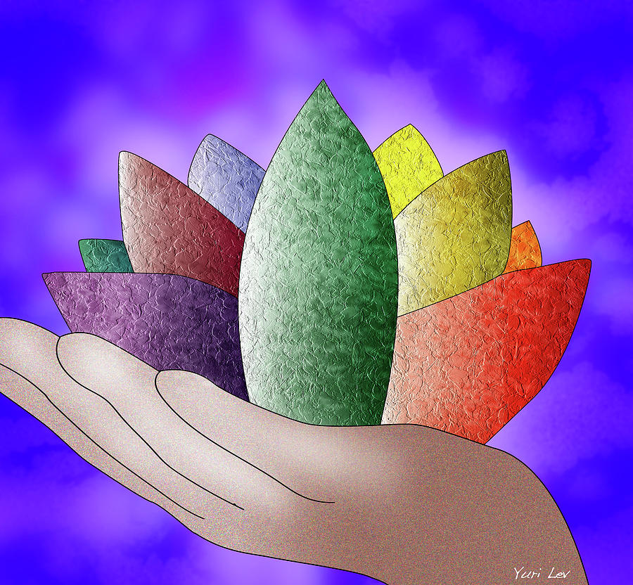 Buddha Digital Art - The Multicolored Jeweled Lotus by Yuri Lev
