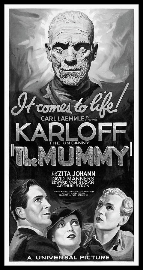 The Mummy Retro Vintage Classic Horror Movie Poster 1932 Black and White Photograph by Carol Japp The Mummy Retro Vintage Classic Horror Movie Poster 1932 Black and White Photograph by Carol Japp