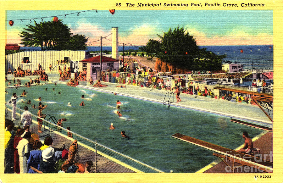 Pool Photograph - The Municipal Swimming Pool, Pacific Grove, California Circa 194 by California Views Archives Mr Pat Hathaway Archives
