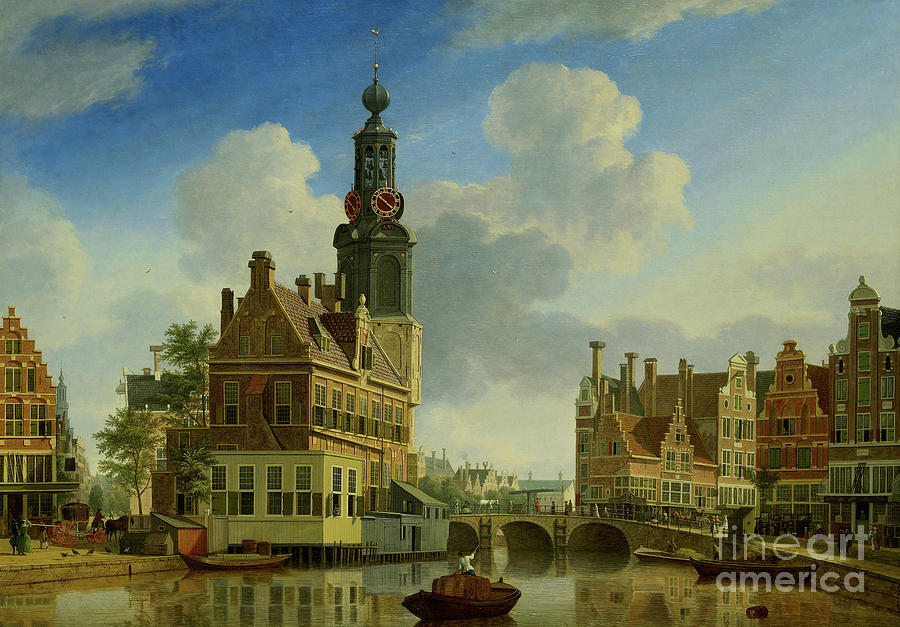 The Munt Tower viewed from Singel, 1751  Painting by Jan Ten Compe