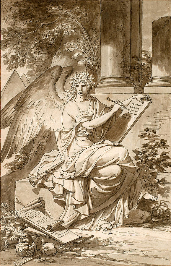 The Muse Clio Drawing by Charles Meynier