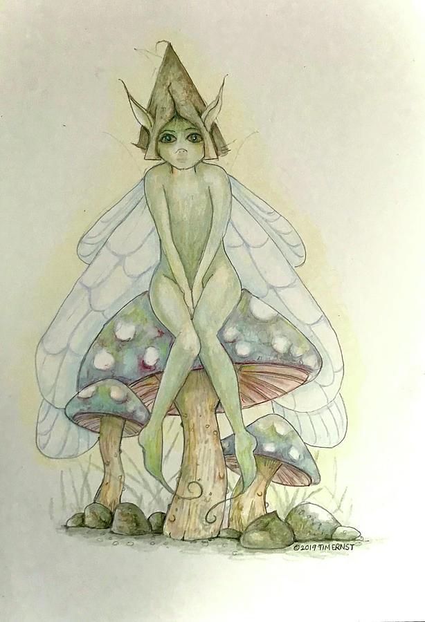 The mushroom fairy Drawing by Tim Ernst