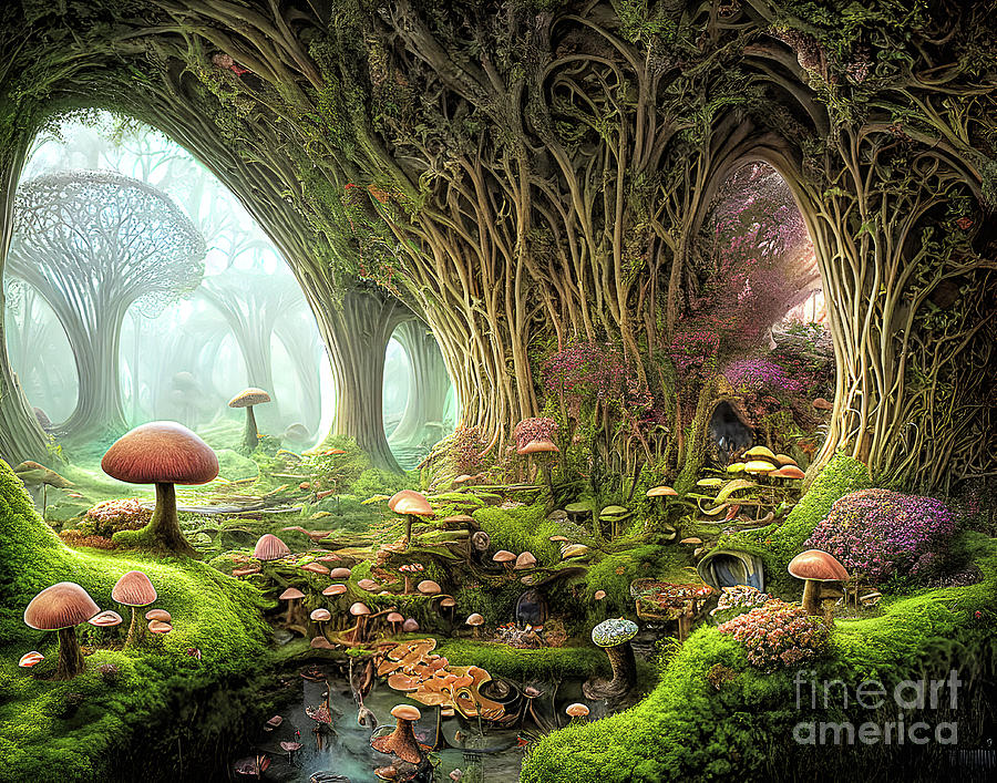 Flower Digital Art - The Mushroom Hedge by Elisabeth Lucas