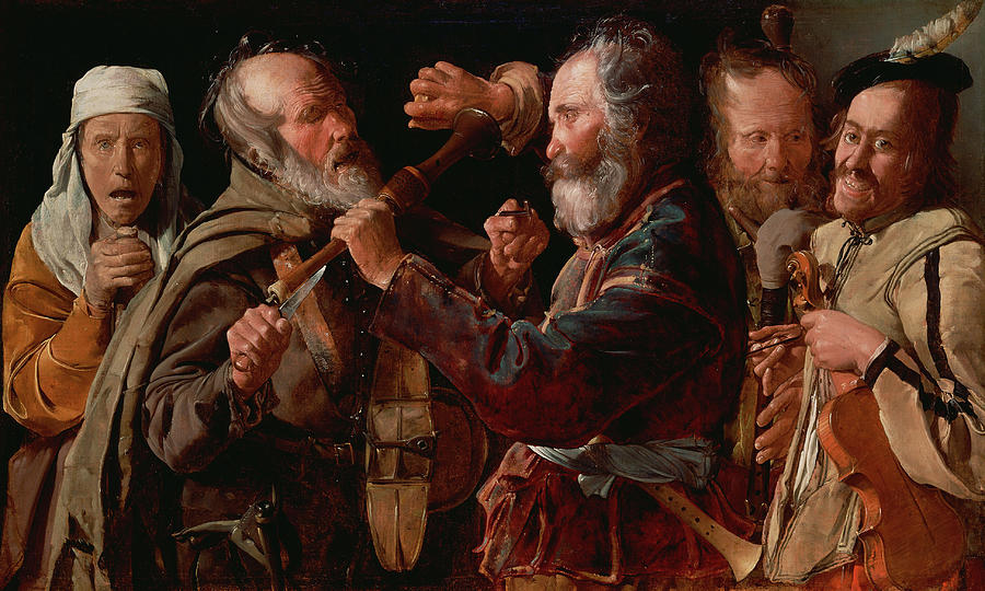 The Musicians Brawl, 1625-1630 Painting by Georges de La Tour