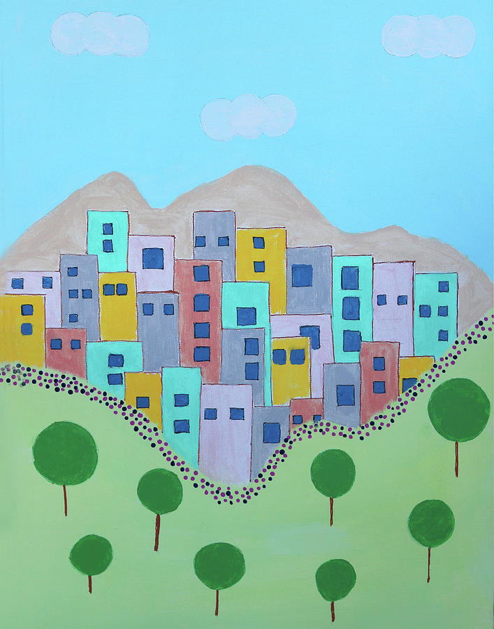 The Mythical Village of Rectangle on the Corner of Circle and Square Painting by Deborah Boyd