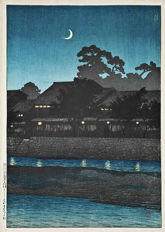 The Nagare Pleasure Quarter in Kanazawa - 1920 Painting by Hasui Kawase ...