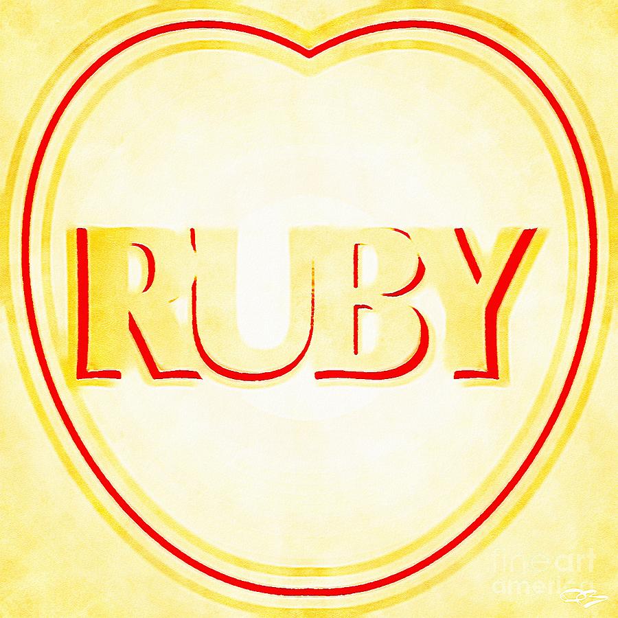 The Name Ruby In Yellow And White Love Heart Name Design Digital Art