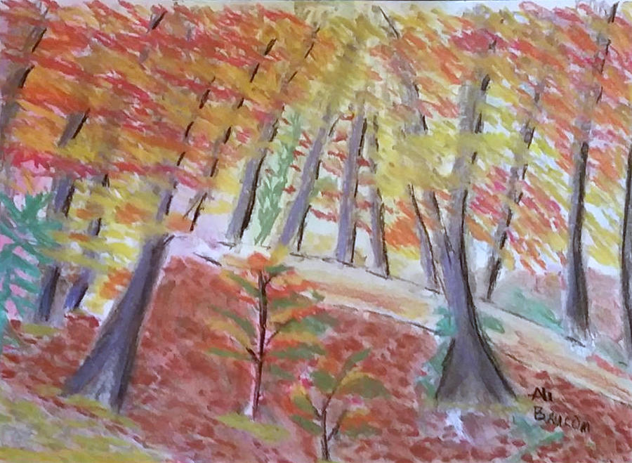 The Narrow Path Abstract Pastel Autumn Nature Scene Pastel by Ali Baucom