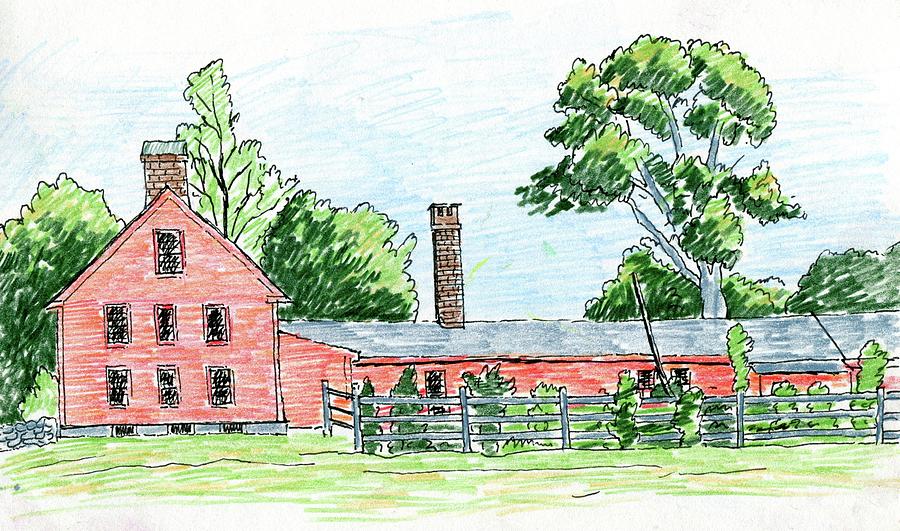 The Nathan Hale house, Coventry Ct. Drawing by Jeff Blazejovsky