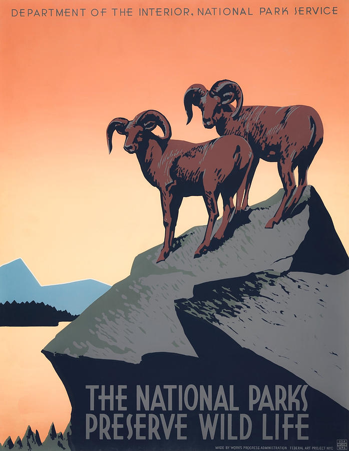 Wildlife Painting - The National Parks Preserve Wild Life - 1937 WPA by War Is Hell Store
