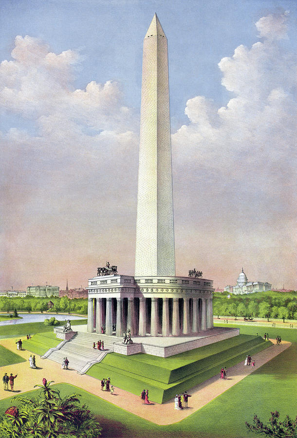 The National Washington Monument Chromolithograph - Circa 1885 Painting by War Is Hell Store
