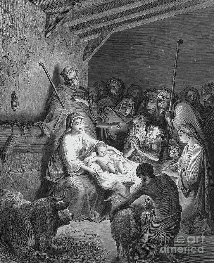 The nativity by Gustave Dore Drawing by Gustave Dore