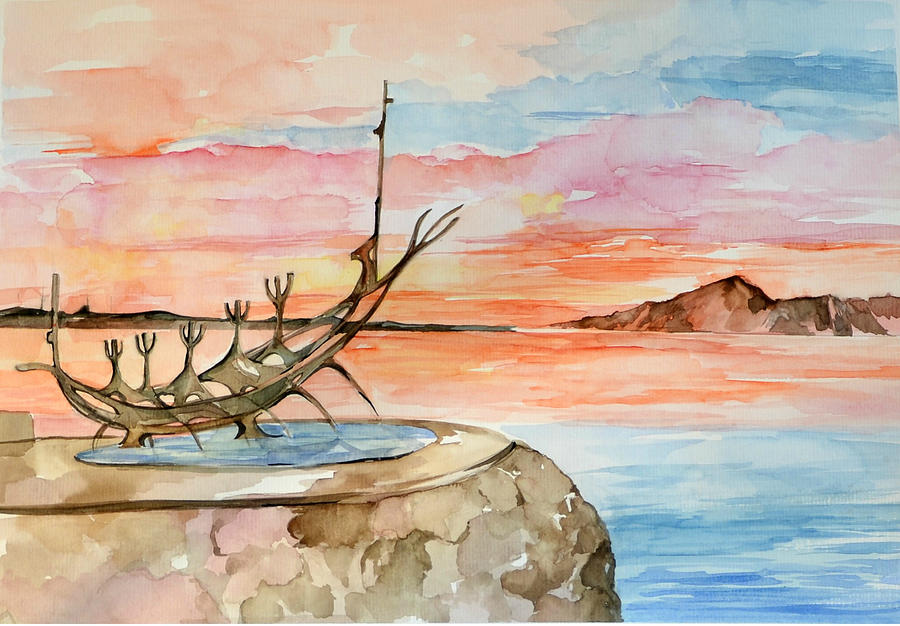 The Natural Iceland Beauty - The Sun Voyager Print Painting by Shreya Sen