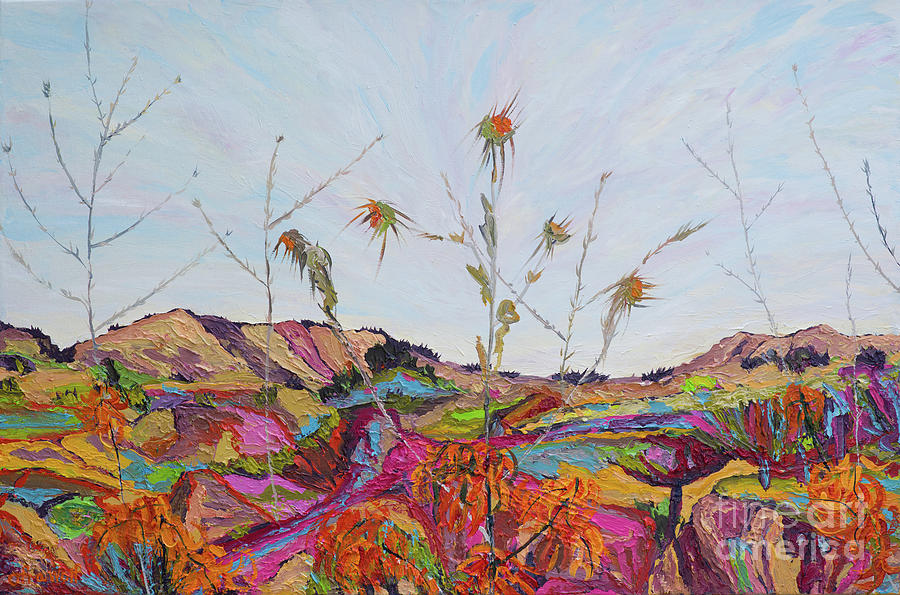 The Negev Landscape in Colorful Fantasy - Autumn Painting by Ofra Wolf