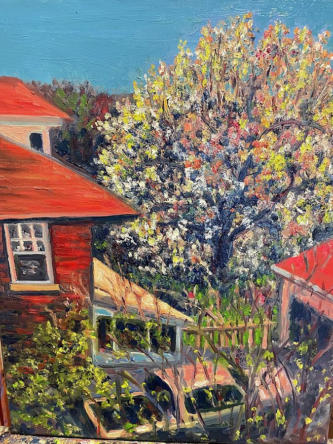 The Neighbors Magnolia Tree Painting by Beth Riso