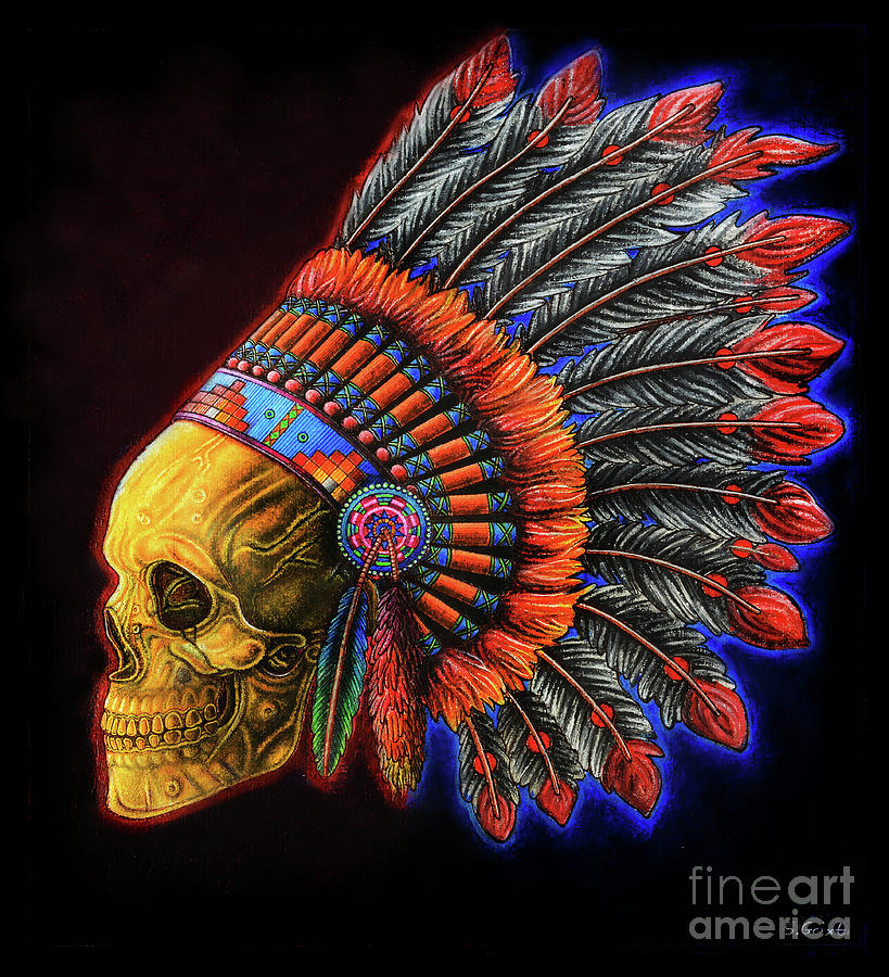 The New Colorful Indian Skull - Acrylic surreal painting  Painting by Stephan Grixti