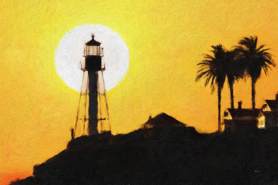 The New Point Loma Lighthouse at Sunset Digital Art by Russ Harris