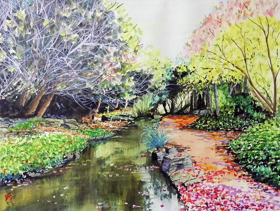 The New River Path in Autumn Islington London UK Painting by Francisco Gutierrez