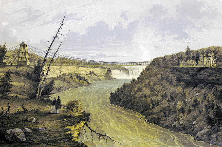The Niagara Falls Suspension Bridge - First Opened August 1st 1848 Painting by War Is Hell Store